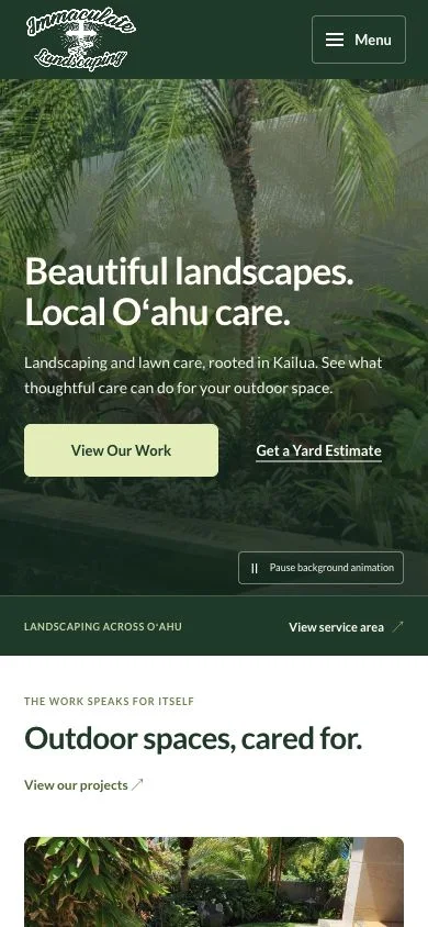 Immaculate Landscaping homepage in a phone-sized layout